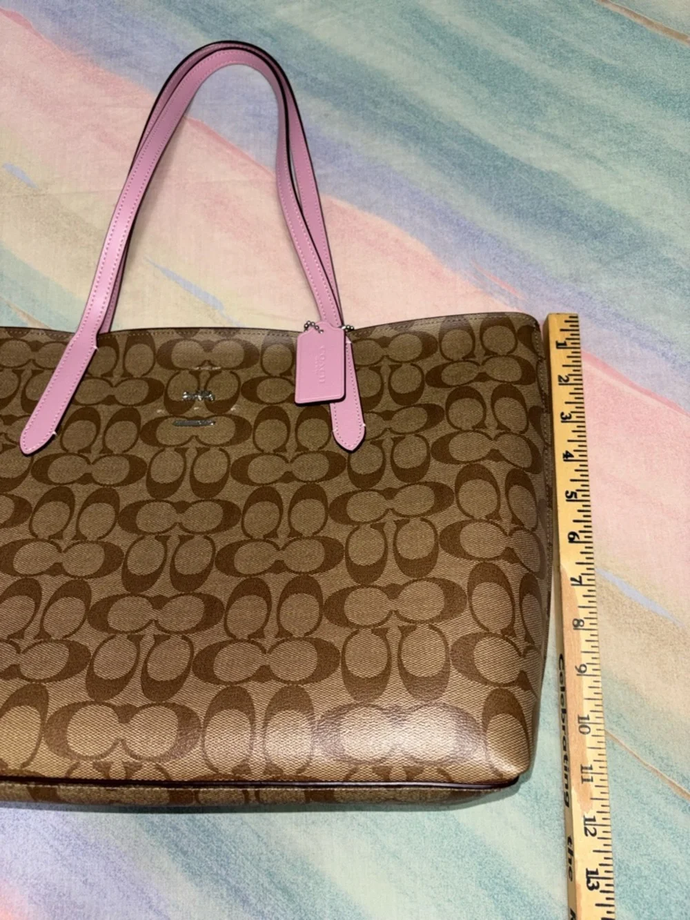 Coach city tote bag in signature Tan / pink - Picture 9 of 10